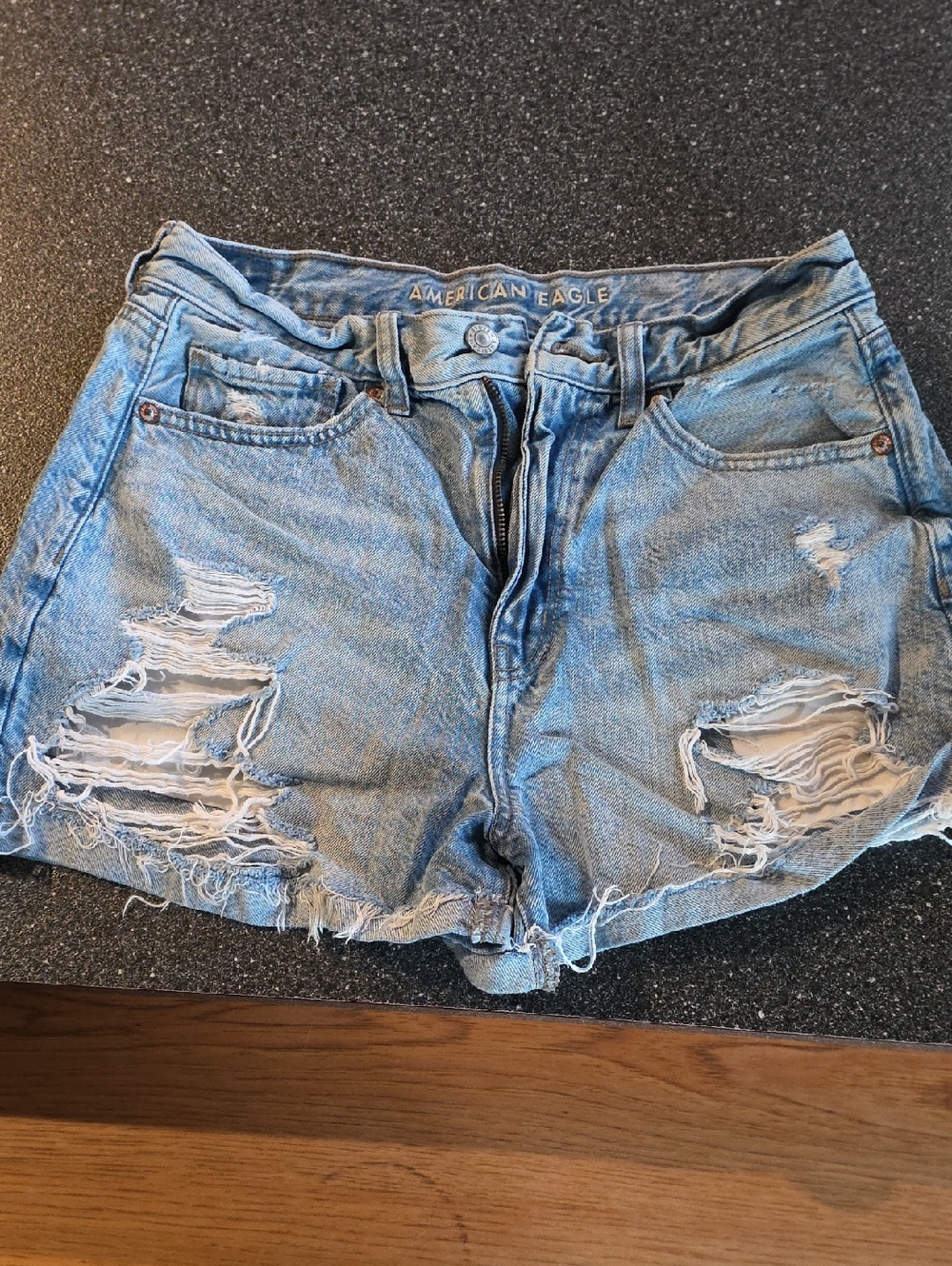 American Eagle Outfitters Light Blue Ripped Denim Shorts